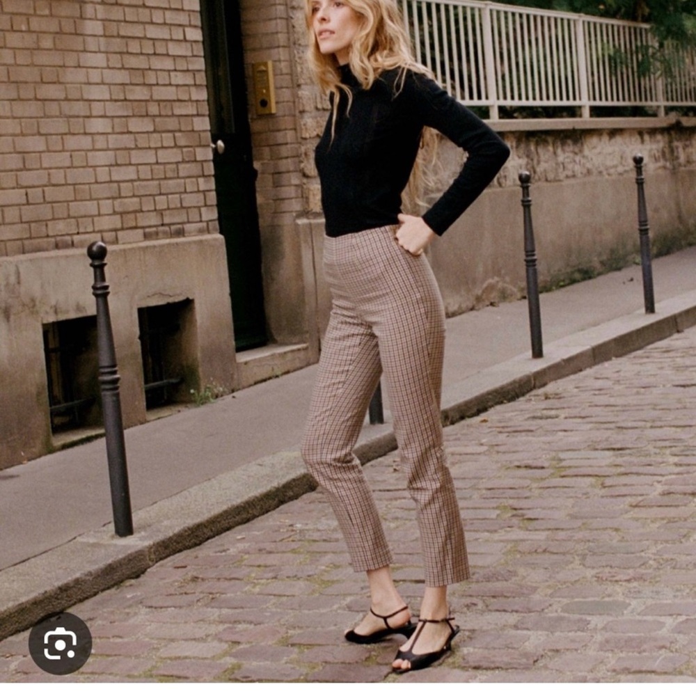 Doen Brown Plaid Straight-Leg Pants